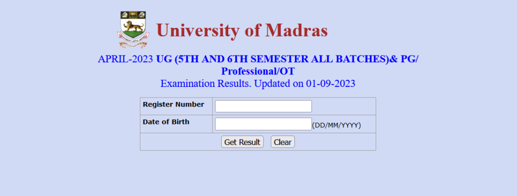 madras university result