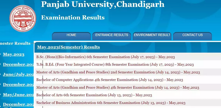 panjab university results