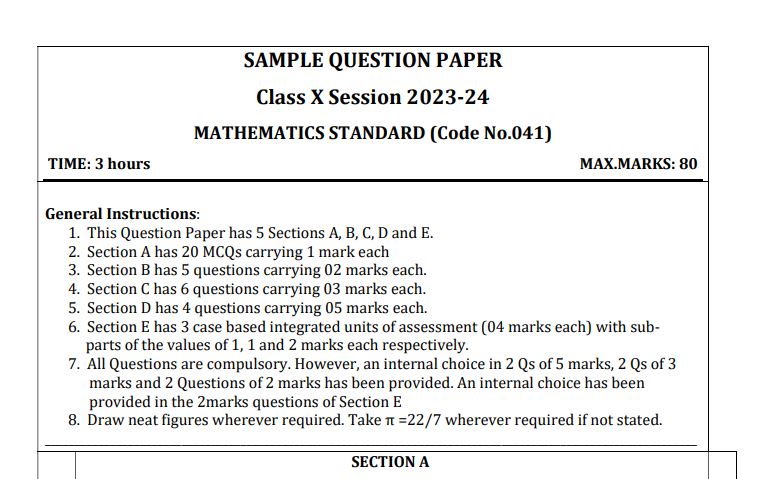 CBSE Class 10 Maths Sample Paper 2023-24